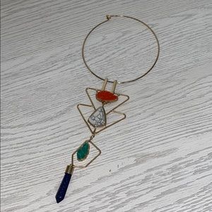 Gold Stone Crystal Choker bib statement necklace